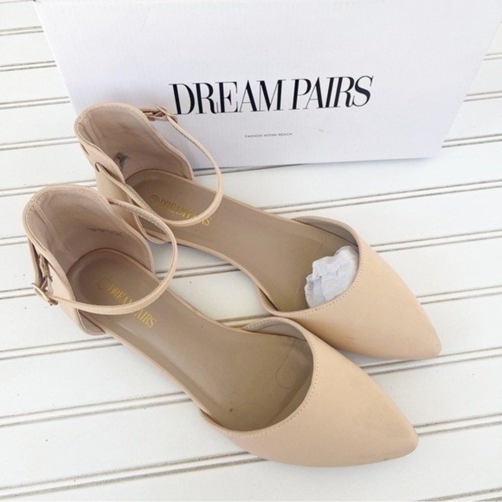 Dream Pairs Pointed Ankle Strap Flats Size‎ 12 Nude Nubuck D'Orsay AAA65BEU
